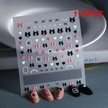 1-5 шт. Черно-белые бантики, 5D Наклейка для ногтей, искусственные Слайдеры для ногтей, наклейки для маникюра TS-054