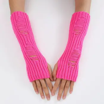 1 Пара выдолбленных однотонных чехлов для рук 2023, осень-зима, женские Новые теплые модные трикотажные чехлы для рук с открытыми пальцами