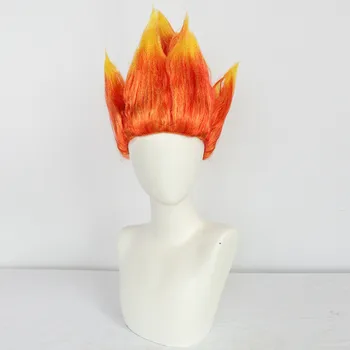12-дюймовый короткий парик Anger Fire Men, двухцветный оранжевый и желтый Стильный парик для косплея с пламенем для вечеринки в честь Хэллоуина и Дня Благодарения