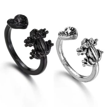 1шт Черное Серебристое Винтажное кольцо с милой лягушкой для мужчин и женщин, Новое модное Открывающее кольцо, подарок для вечеринки, ювелирные изделия