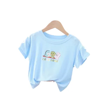 2021 Детская Летняя футболка с коротким рукавом Для мальчиков и девочек, Однотонная Футболка с героями мультфильмов, Детские Свободные Топы, Детская Одежда Нового стиля в корейском стиле