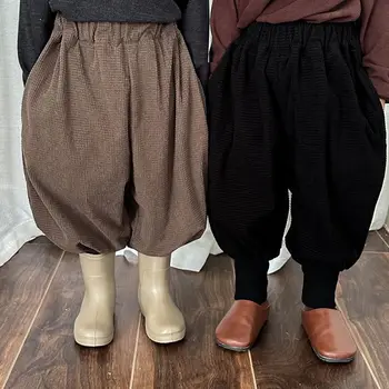 2022 Новые Осенние Вельветовые брюки для маленьких мальчиков в Корейском стиле для девочек Повседневные Свободные Широкие Модные Шаровары Детская одежда