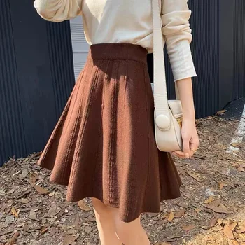 2023, Женская весенне-осенняя юбка трапециевидной формы в стиле японского колледжа с высокой талией, новая трикотажная повседневная универсальная пачка