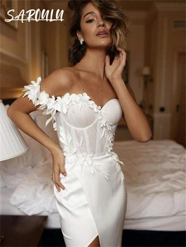 3D Аппликации из листьев Современное свадебное платье с разрезом спереди, Свадебные платья на шнуровке для женщин 2024, Дешевое платье невесты на заказ