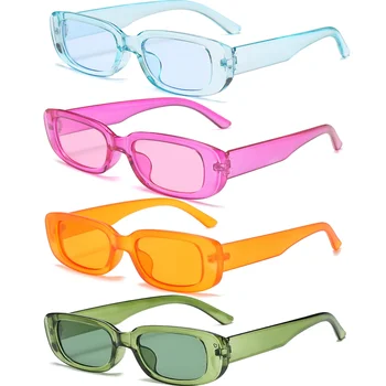 4 шт./компл. Солнцезащитные очки в прямоугольной оправе для женщин и мужчин ярких цветов Y2K, модные солнцезащитные очки, винтажные уличные очки UV400