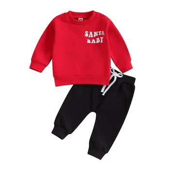 Bmnmsl/ Детская одежда из 2 предметов, комплект из толстовки с длинными рукавами и брюк с рождественским буквенным принтом для новорожденных, костюм для малышей