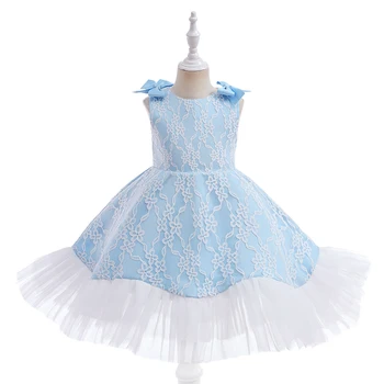 FSMKTZ, Тюлевое праздничное платье с цветами на День рождения для детей, Свадебное платье с бантом на спине для девочек, Детская праздничная одежда Принцессы