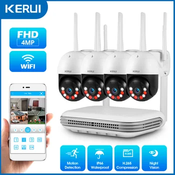 KERUI H.265 2K 4MP HD Беспроводная Система Видеонаблюдения Водонепроницаемая PTZ WIFI IP Камера Безопасности 8CH NVR Комплект Видеонаблюдения Двухстороннее Аудио