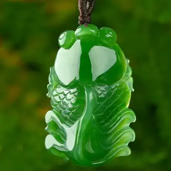 KYSZDL натуральный шпинат, зеленый камень yu, подвеска в виде золотой рыбки ручной работы, мужская/ женская мода, зеленый кулон / ожерелье из камня yu, подарочная коробка