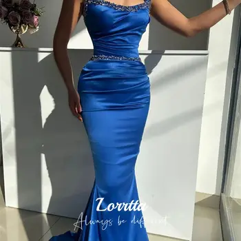 Lorrtta Сексуальные синие вечерние платья для выпускного вечера, длинное вечернее платье на бретелях, коктейльное платье 