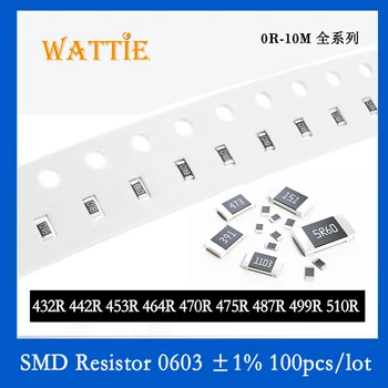 SMD резистор 0603 1% 432R 442R 453R 464R 470R 475R 487R 499R 510R 100 шт./лот микросхемные резисторы 1/10 Вт 1,6 мм*0,8 мм
