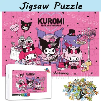 Sanrio Kuromi Jigsaw Puzzles for Children Интеллектуальные Игровые Игрушки 30/300/500/1000 Штук Мультяшные Пазлы Ручной Работы Игрушки и Хобби