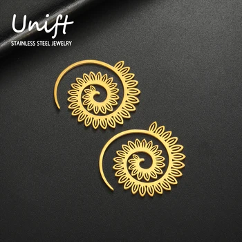 Unift, спиральные серьги с цветами из нержавеющей стали для женщин, проволочные серьги-обручи для девочек, модные украшения в стиле бохо, аксессуары для ушей
