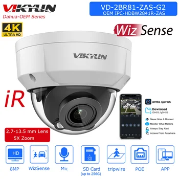 Vikylin Dahua 8-Мегапиксельная Купольная IP-камера WizSense OEM IPC-HDBW2841R-ZAS С 5-кратным увеличением, Встроенный МИКРОФОН, Слот для SD-карты, IP-камера видеонаблюдения