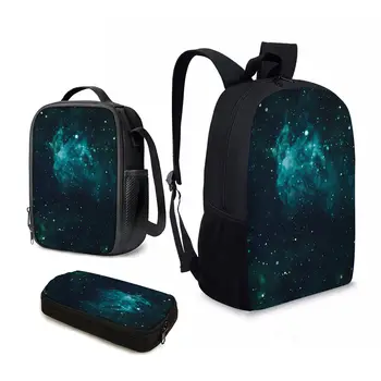 YIKELUO Темно-зеленая игровая сумка для ноутбука Galaxy/Star для подростков, водонепроницаемая дорожная сумка на молнии, рюкзак, сумка для ланча, пенал для карандашей