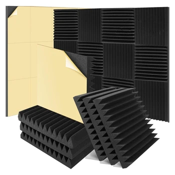 Акустическая панель из 6 упаковок, 2 X 12 X 12 дюймов, самоклеящиеся стеновые панели из акустической пены высокой плотности, звукоизолирующие стеновые панели