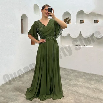 Армейское Зеленое Платье для Матери Невесты, Большие размеры, Рукава 