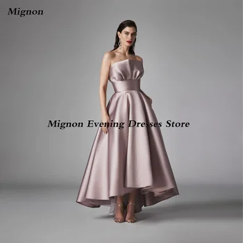 Атласное платье А-силуэта Mignon без бретелек, Арабское платье для выпускного вечера с рюшами, длина по щиколотку, Саудовское вечернее вечернее элегантное платье для женщин 2023 г.