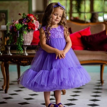 Бальное платье без рукавов с голубым вырезом, платья с цветами для маленьких девочек, платья для первого дня рождения, наряды принцессы, официальная одежда для мероприятий