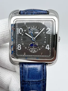 Винтажные мужские часы Beijing Automatic Watch, роскошные часы Moon Phase, антикварные многофункциональные механические наручные часы, квадратные часы 38 мм