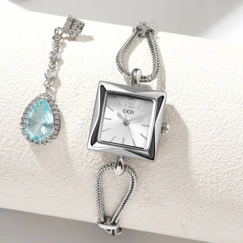 Высококачественные женские часы, минималистичный маленький квадратный браслет, женские часы, коричневые кварцевые водонепроницаемые часы для подарка жене