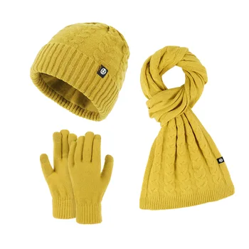 Вязаная шапочка-бини, шарф, набор перчаток, теплые зимние шапки с бархатной подкладкой, перчатки с сенсорным экраном, длинные шарфы в тон для женщин