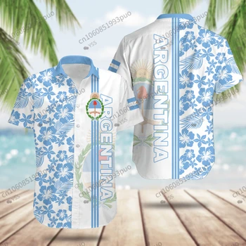 Гавайская рубашка с 3D принтом флага Аргентины 2023, повседневная рубашка Поло с коротким рукавом, мужская футболка, летний топ