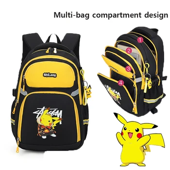 Двойная сумка Pokemons Большой емкости из дышащего нейлонового материала Рюкзак с рисунком Пикачу Подарок на день рождения для детей и студентов