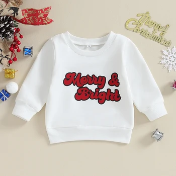 Детские Рождественские толстовки, пуловеры с длинными рукавами и буквенным принтом в стиле ретро, зимние топы для новорожденных