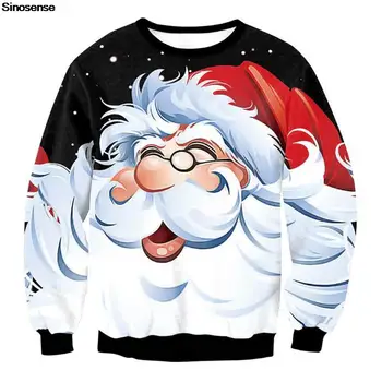 Для мужчин и женщин, Рождественский свитер с уродливым Санта-Клаусом, Новинка, с 3D принтом, толстовка для праздничной вечеринки, Пуловер, осенне-зимние Рождественские Джемперы, топы,
