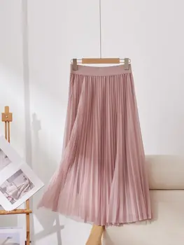 Женская модная плиссированная Русалка, простая однотонная юбка, повседневные эластичные женские тонкие юбки Макси с высокой талией, осень 2024, F210