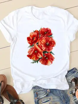 Женская модная футболка с коротким рукавом и принтом, женские футболки с акварельным цветком, Милые трендовые повседневные женские футболки, Одежда, Графическая футболка