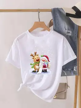Женская новогодняя модная женская рубашка с коротким рукавом и принтом, футболка, тренд на прекрасное дерево, милая рождественская одежда, футболка с графическим рисунком