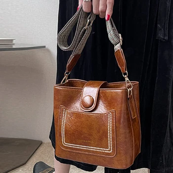 Женская сумка Эстетичная Однотонная Студенческая повседневная сумка через плечо PU Многоразовая Модная сумка для покупок