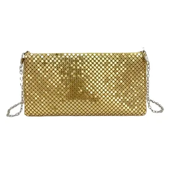 Женская сумочка-клатч с золотыми побрякушками, вечерняя сумочка для вечеринки, алюминиевая хлопьевидная вечерняя сумочка, сумка для монет, расшитая блестками, модная сумка-конверт