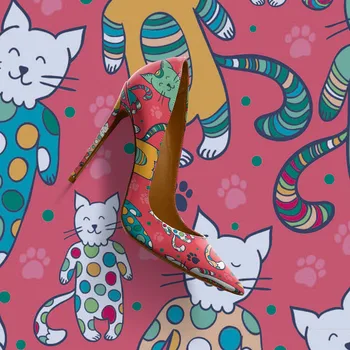 Женские модные тонкие летние туфли на шпильке с острым носком и кошачьим принтом Женские туфли-лодочки на высоком каблуке