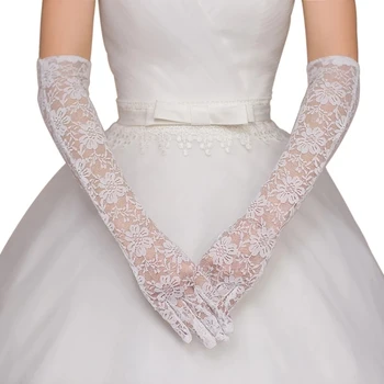 Женские свадебные перчатки Длиной до локтя, Кружевные Свадебные Аксессуары для выпускного вечера