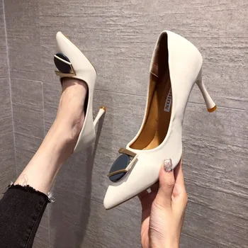 Женские тонкие туфли 2023 года, новая мягкая кожа, неабразивная, во французском стиле, Нежная юбка в тон, женские туфли-лодочки на высоком каблуке