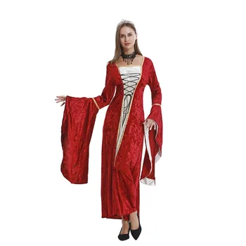 Женское бандажное платье с расклешенным рукавом и квадратным воротником на Хэллоуин, платье королевы Французского двора, женское винтажное вечернее платье для вечеринки
