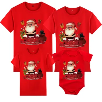 Забавная рождественская семейная одежда с принтом Санта Для взрослых, детская футболка, детский комбинезон, одежда для мамы, папы, дочки и сына