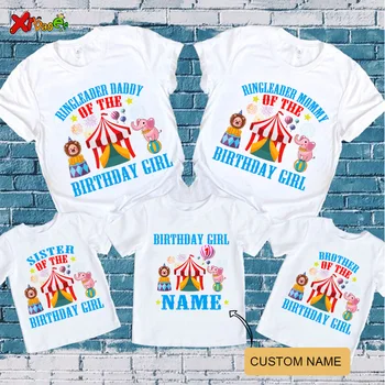 Забавная цирковая труппа, одинаковые наряды для семьи, хлопковая футболка для матери, отца и дочери, сына, футболка с пользовательским именем для дня рождения ребенка