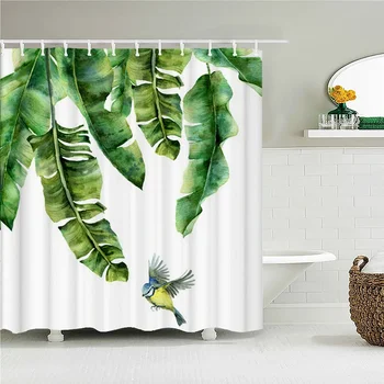 Занавеска для душа из водонепроницаемой ткани Со Свежими зелеными листьями растений Занавески для ванной Комнаты из полиэстера, Ширма для ванны с крючками