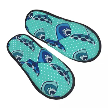 Зимние Женские Мужские нескользящие тапочки на плоской подошве, Рыбки на синем фоне, мягкая теплая обувь из натурального меха для помещений