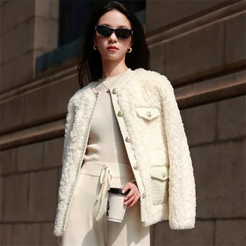 Зимняя новая экологичная шуба, теплая роскошная высококачественная плюшевая куртка с круглым вырезом, дизайнерская женская шуба