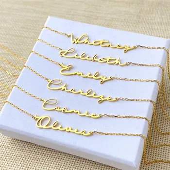 Золотое ожерелье с именем, написанным от руки, для женщин, ожерелье с фирменной табличкой на заказ, Персонализированное колье с буквами из нержавеющей стали, колье-чокер