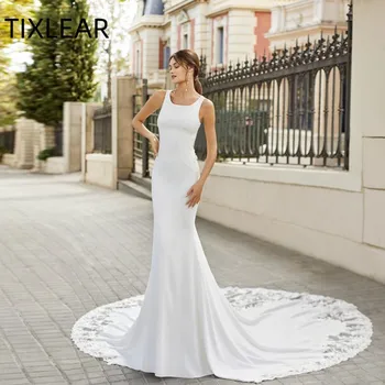 Изысканное Атласное Свадебное Платье TIXLEAR White Mermaid с Круглым Шлейфом и Атласным Шлейфом 2023 Elegant vestido de noiva brautkleider robe de mariée