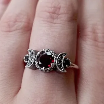 Изысканные женские Серебряные кольца с резьбой по красному камню в виде Луны для женщин, подарок на годовщину Помолвки, свадебные украшения