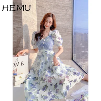 Картина маслом Hemu Zhang Xinzi с изображением девушки в цветочном шифоновом мини-платье для женщин на лето 2021, новое длинное платье макси