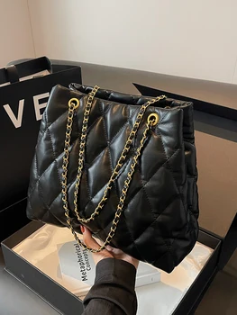 Классическая черная сумка-мешок из искусственной кожи, новинка 2024 года, женские сумки подмышками с магнитной пряжкой большой емкости, модная универсальная сумка для поездок на работу