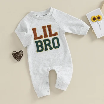 Комбинезон для маленьких мальчиков с длинным рукавом и круглым вырезом, комбинезоны с буквенной вышивкой, осенняя одежда для новорожденных